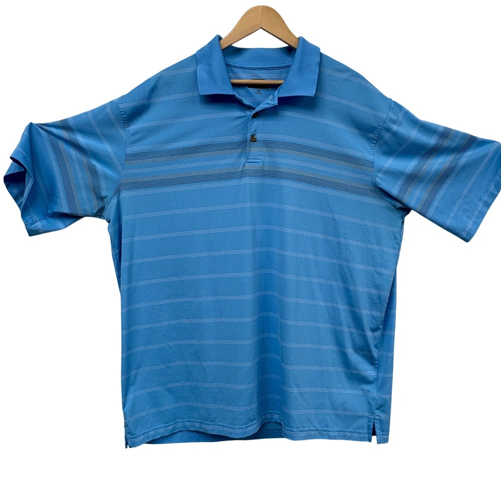 Kirkland Signature Mens XXL Blue Striped Performance Golf Polo Shirt RN124189